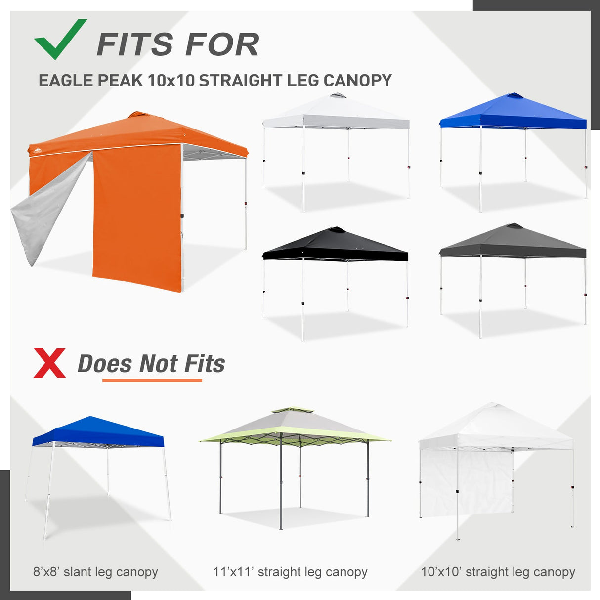 Entry Wall Panel with Zipper for 10x10 Straight Leg Canopy only, 1 Sidewall - Eagle Peak Custom Canopy Tent