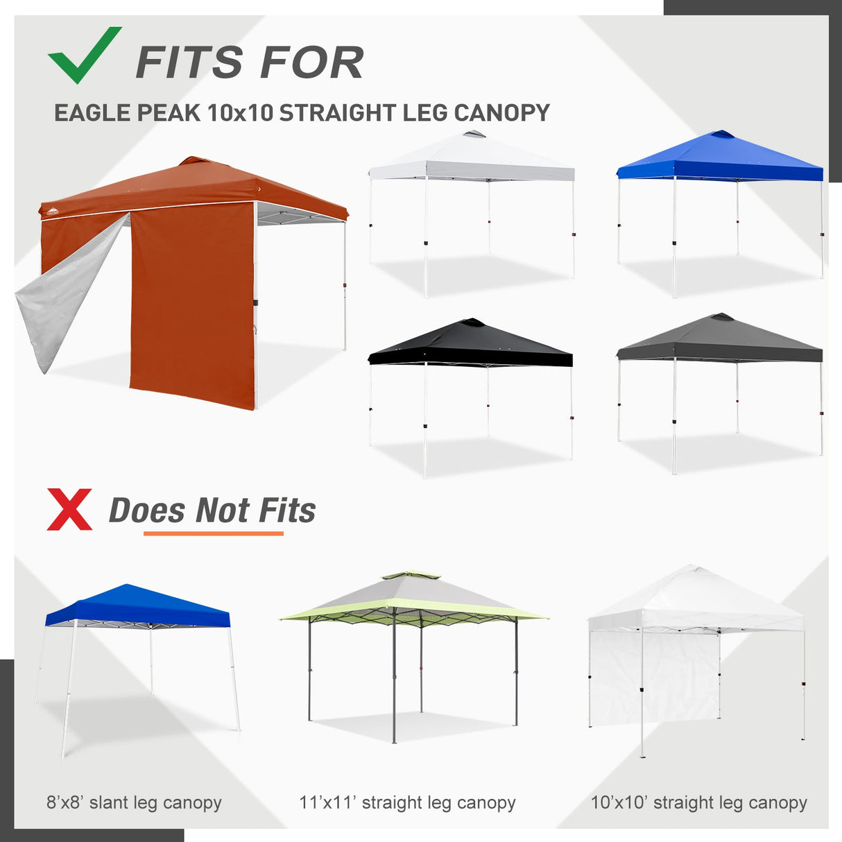 Entry Wall Panel with Zipper for 10x10 Straight Leg Canopy only, 1 Sidewall - Eagle Peak Custom Canopy Tent