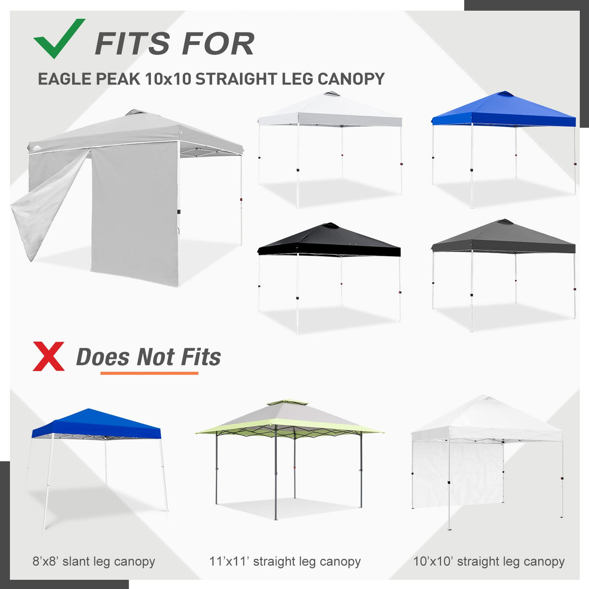 Entry Wall Panel with Zipper for 10x10 Straight Leg Canopy only, 1 Sidewall - Eagle Peak Custom Canopy Tent