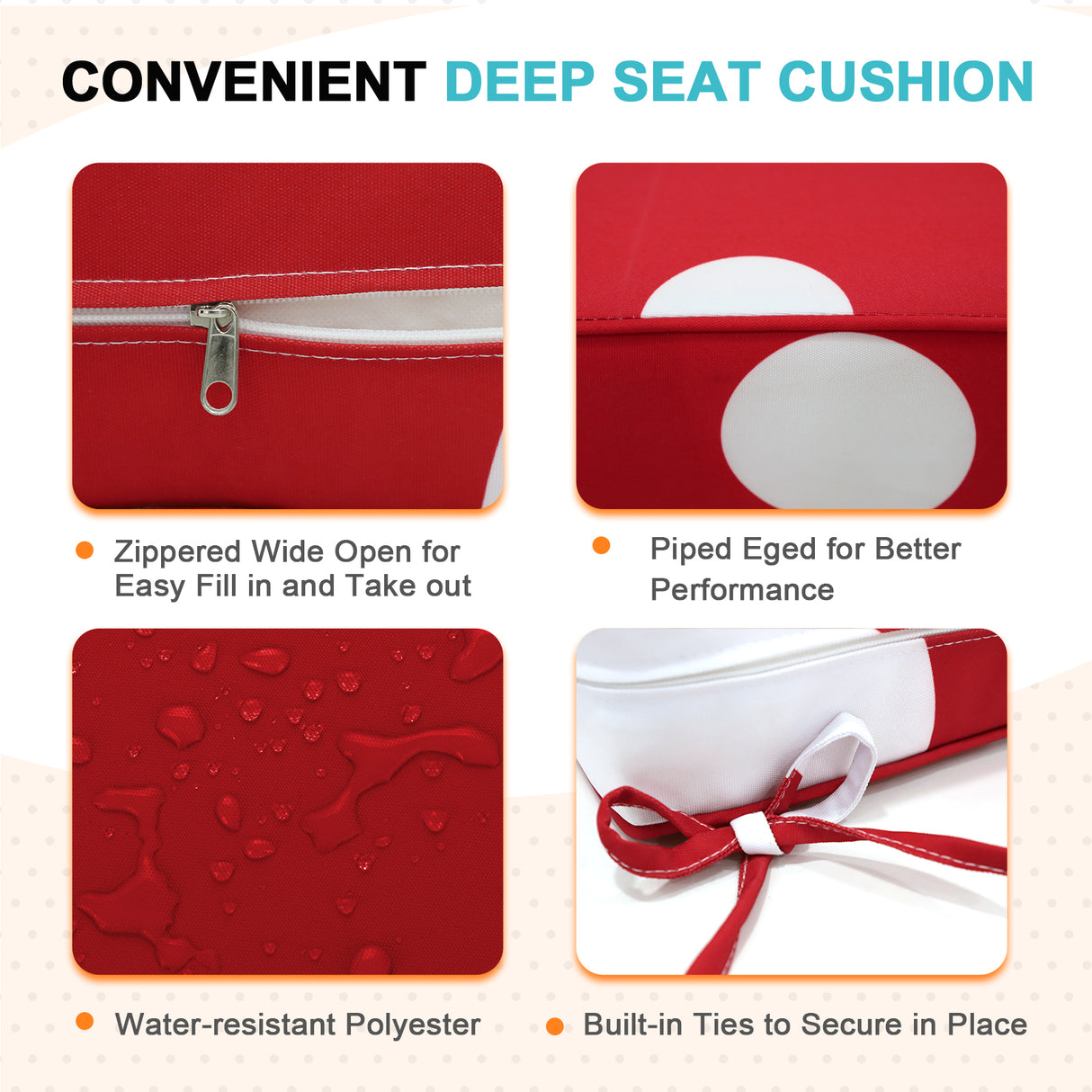 Outdoor Deep Seat Patio Seat Cushion Set, 25x25x5 inch, 2-Piece Back Chair Cushion
