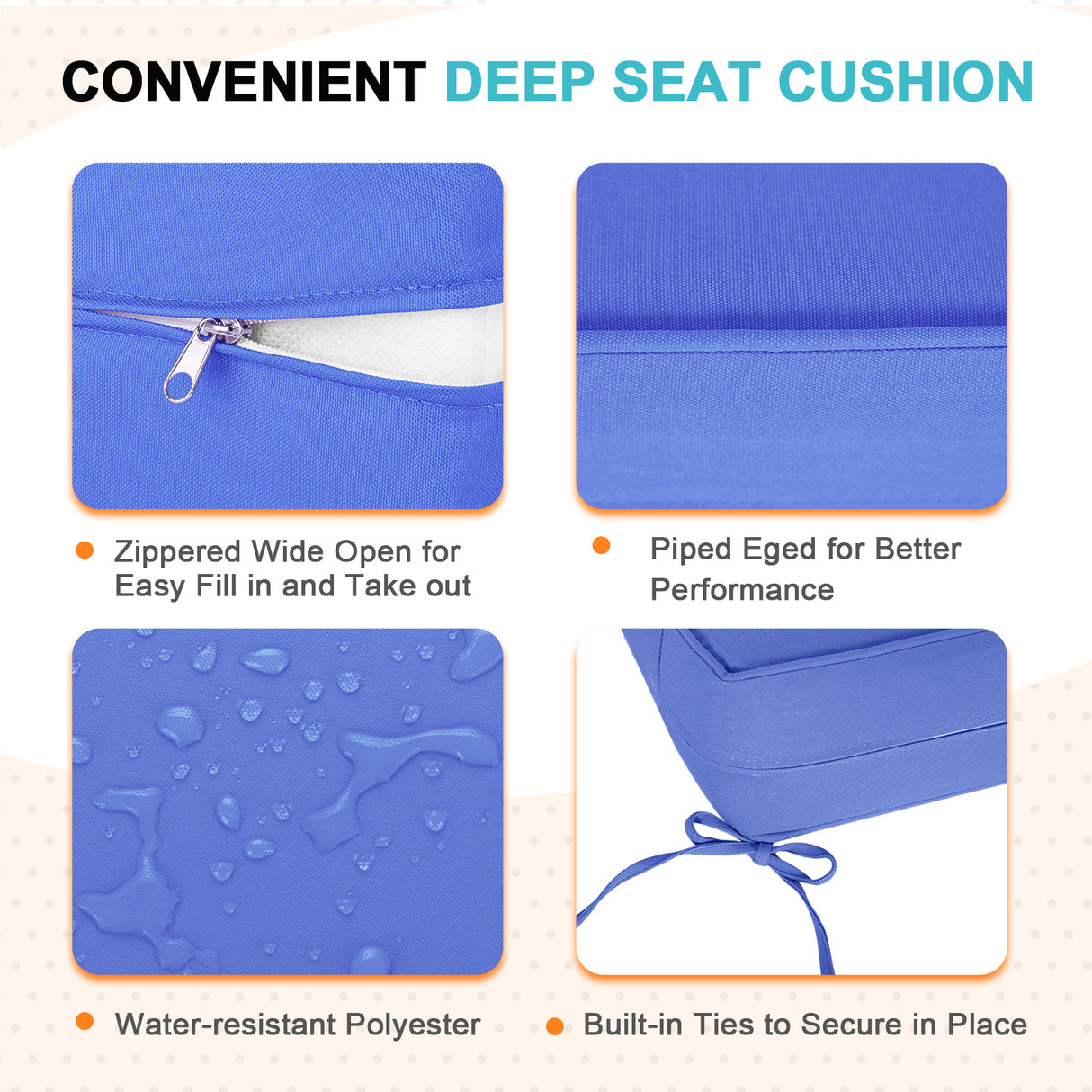 Outdoor Deep Seat Patio Seat Cushion Set, 25x25x5 inch, 2-Piece Back Chair Cushion