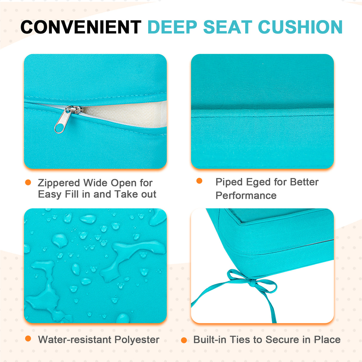 Outdoor Deep Seat Patio Seat Cushion Set, 25x25x5 inch, 2-Piece Back Chair Cushion