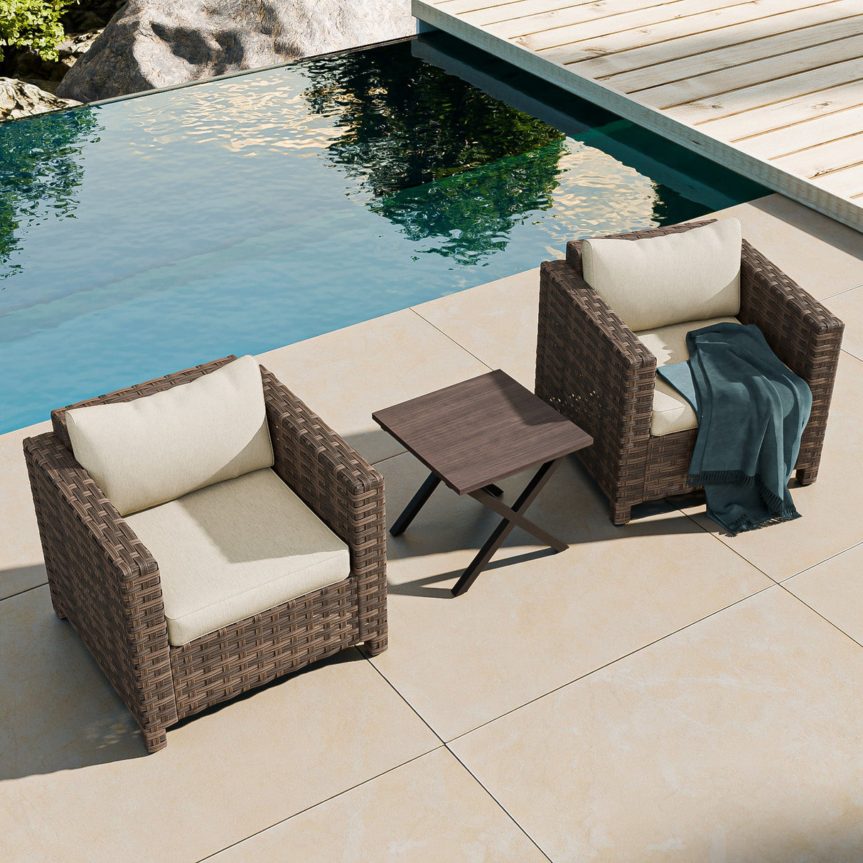 Harbor Haven 3 PCS Wicker Patio Bistro Set, Outdoor Chairs & Side Table - Eagle Peak Custom Canopy Tent