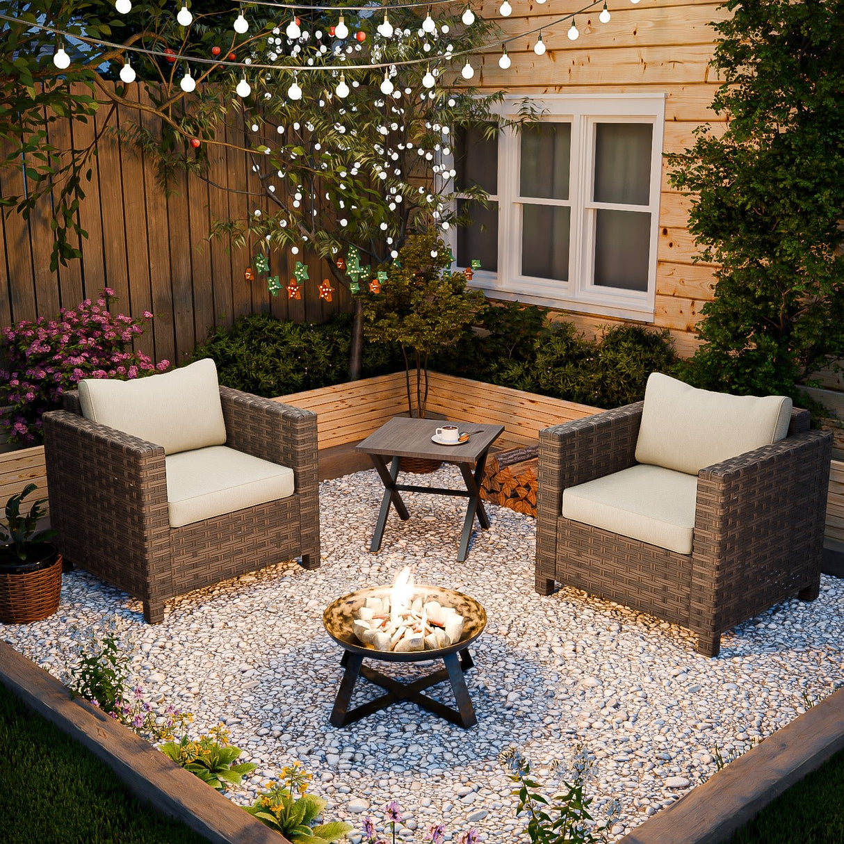 Harbor Haven 3 PCS Wicker Patio Bistro Set, Outdoor Chairs & Side Table - Eagle Peak Custom Canopy Tent