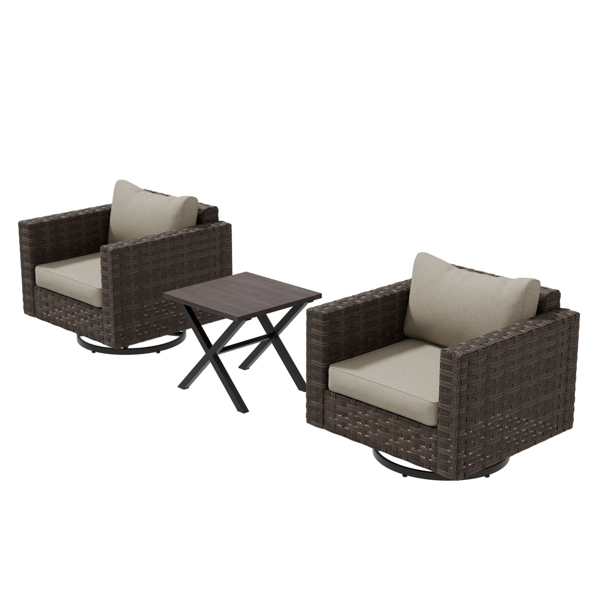 Harbor Haven 3 PCS Wicker Patio Bistro Set, Outdoor Swivel Rocking Chairs &Side Table - Eagle Peak Custom Canopy Tent