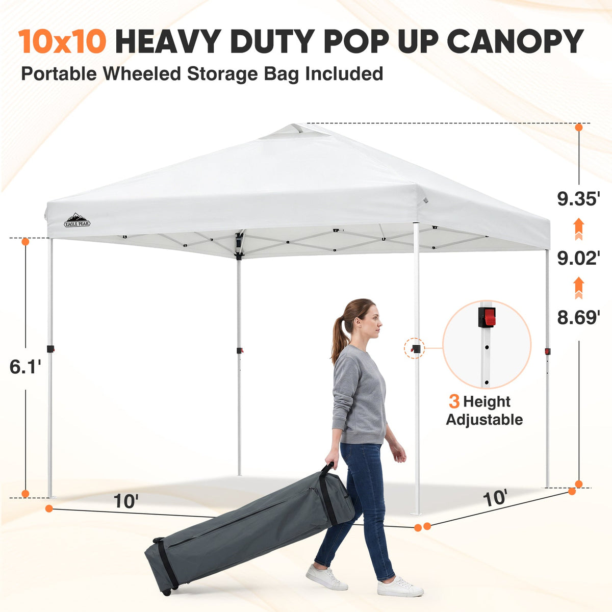Heavy Duty 10x10 Pop Up Canopy Tent - Eagle Peak®