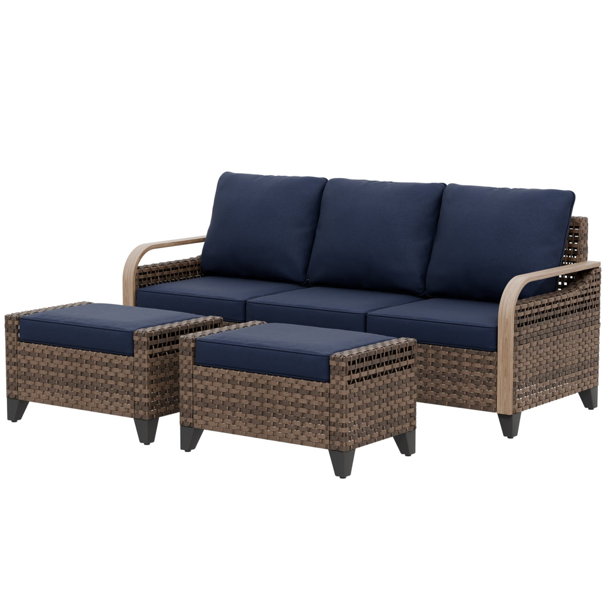 Modern Wicker 3 Piece Outdoor Patio Furniture Set, a 3 - Seat Loveseat and 2 Ottomans - Eagle Peak Custom Canopy Tent