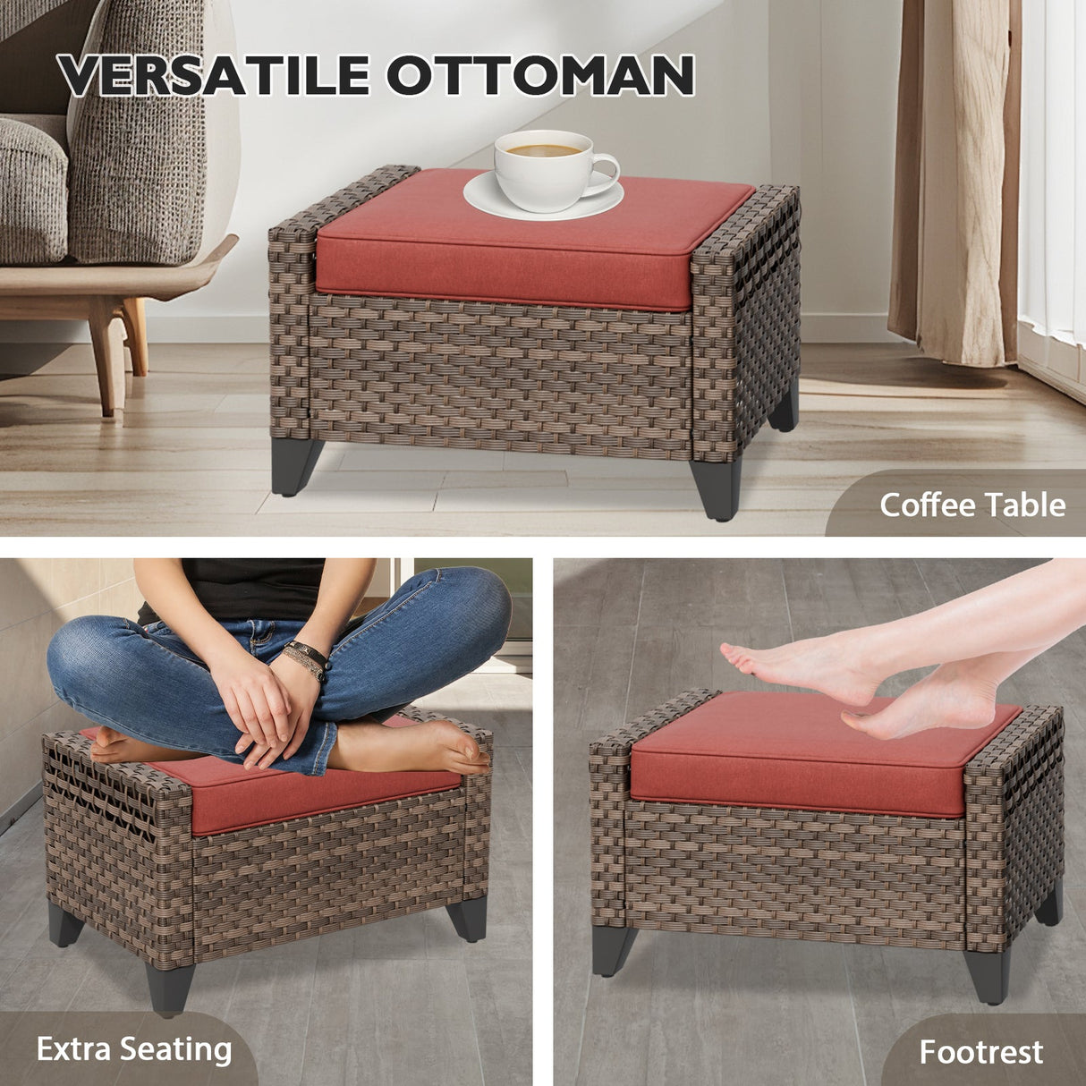 Modern Wicker 3 Piece Outdoor Patio Furniture Set, a 3 - Seat Loveseat and 2 Ottomans - Eagle Peak Custom Canopy Tent