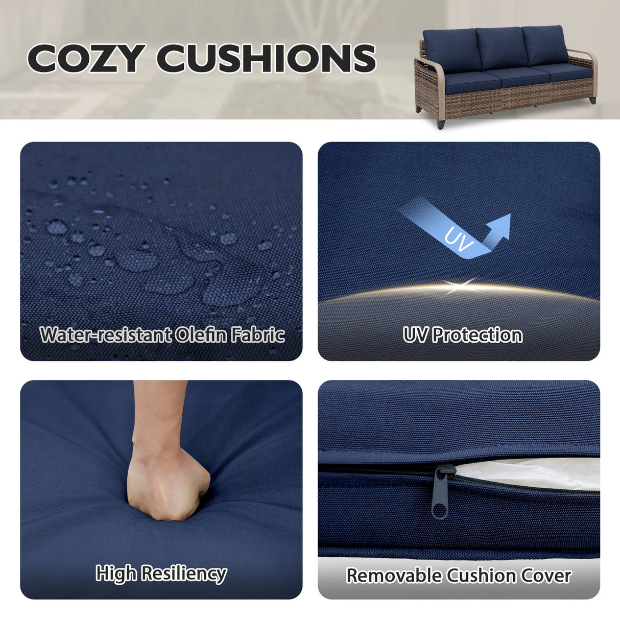 Modern Wicker 3 Piece Outdoor Patio Furniture Set, a 3 - Seat Loveseat and 2 Ottomans - Eagle Peak Custom Canopy Tent