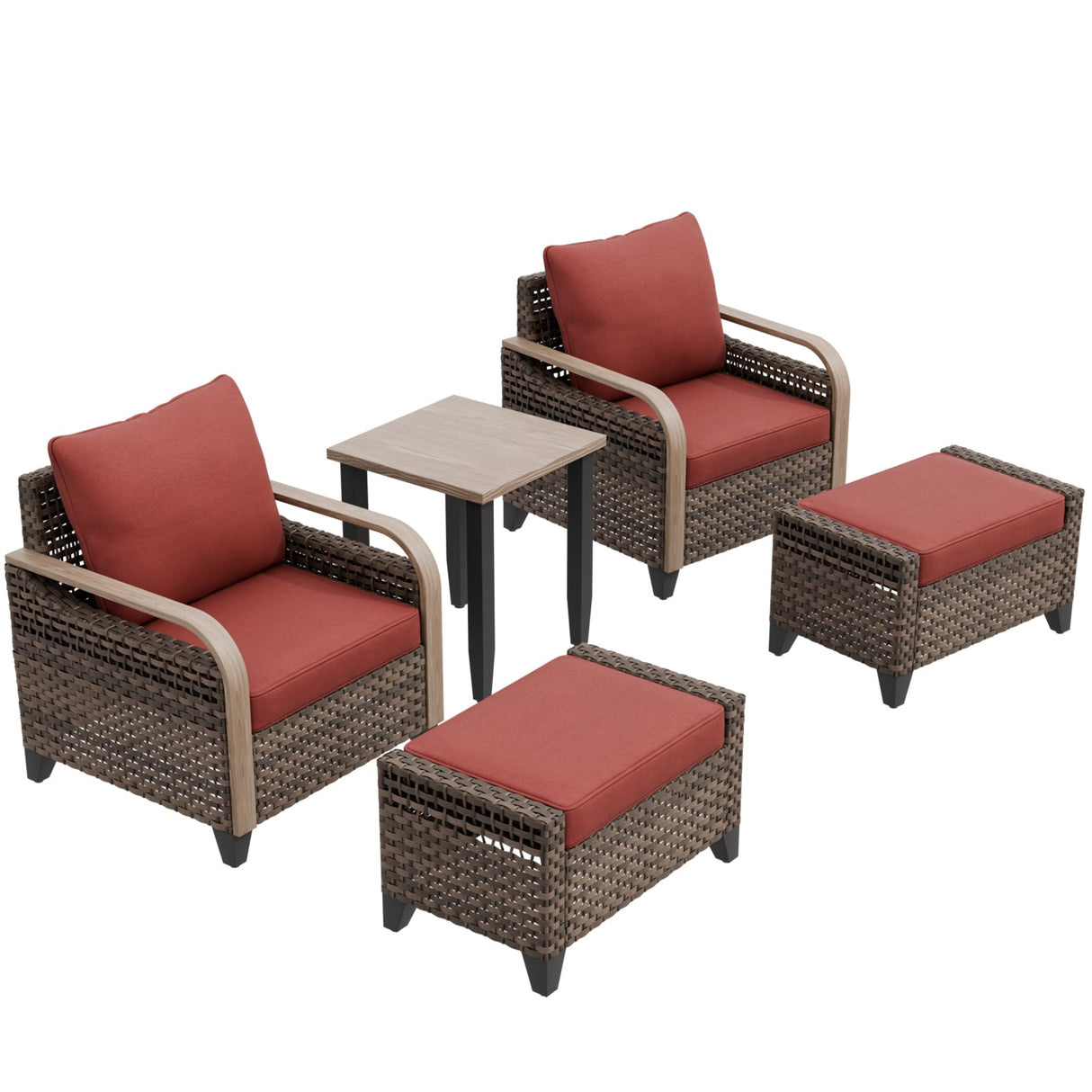 Modern Wicker 5 Piece Furniture Set w/ Patio Chairs, Brown/Gray - Eagle Peak Custom Canopy Tent