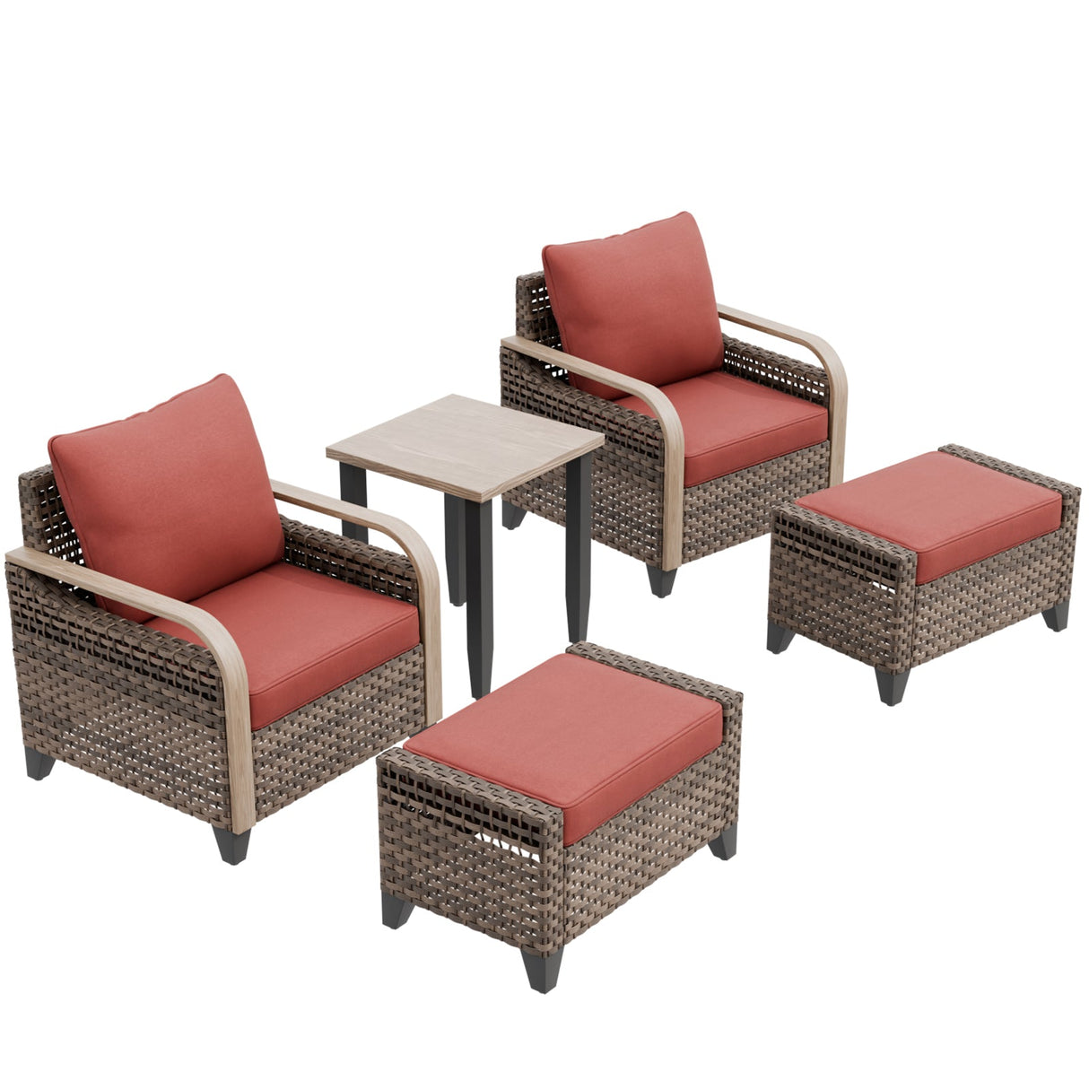 Modern Wicker 5 Piece Furniture Set w/ Patio Chairs, Brown/Gray - Eagle Peak®