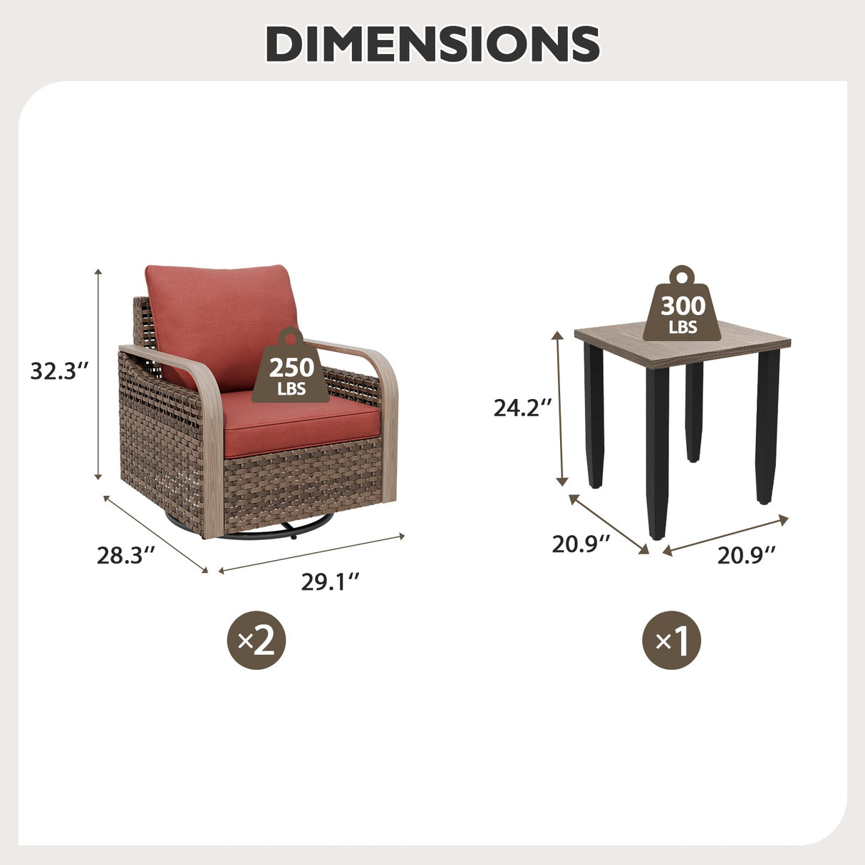 Modern Wicker Outdoor 3 Piece Wicker Swivel Rocking Chairs & Side Table, Brown/Gray - Eagle Peak Custom Canopy Tent