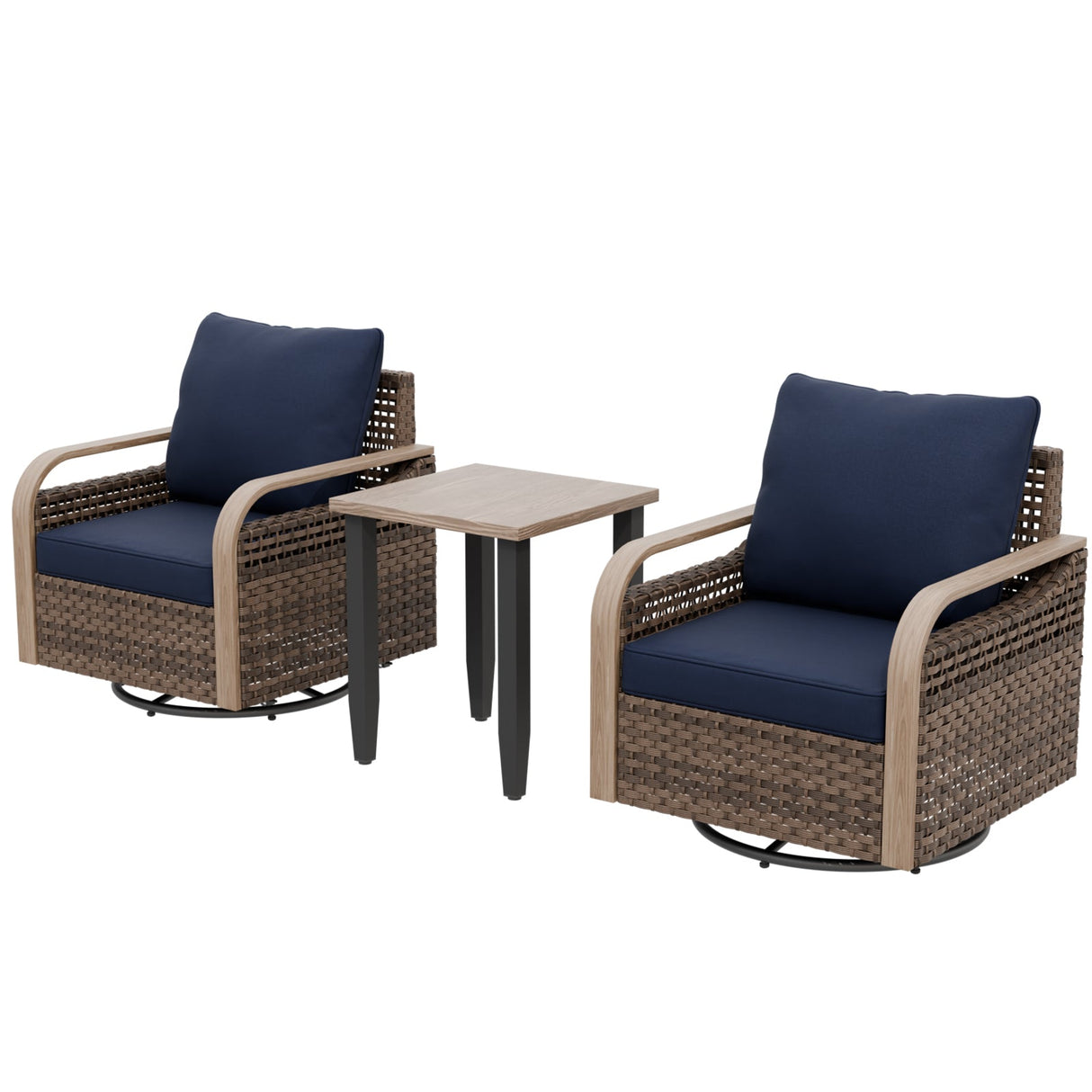 Modern Wicker Outdoor 3 Piece Wicker Swivel Rocking Chairs & Side Table, Brown/Gray - Eagle Peak Custom Canopy Tent