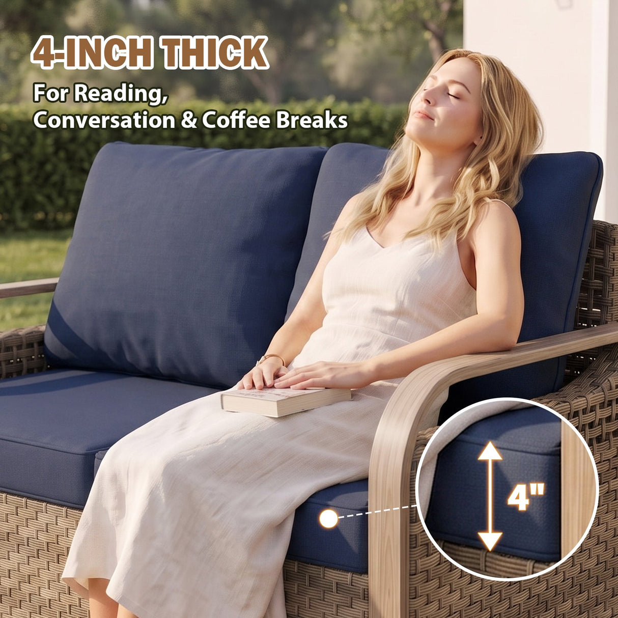 Modern Wicker Outdoor 3 Pieces Patio Furniture Set, 2-Seat Loveseat and 2 Ottoman - Eagle Peak®