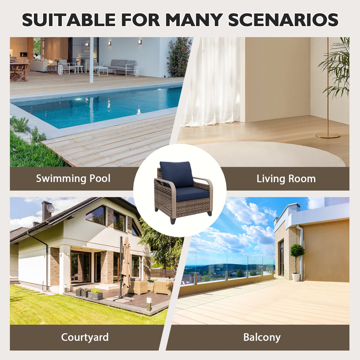 Modern Wicker Outdoor Chair, Patio Chair Curved Armrest, 2 Chairs, Brown/Gray - Eagle Peak Custom Canopy Tent