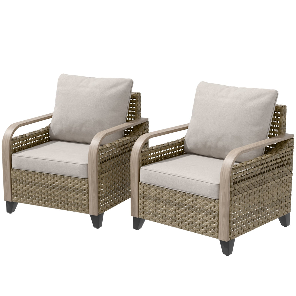 Modern Wicker Outdoor Chair, Patio Chair Curved Armrest, 2 Chairs, Brown/Gray - Eagle Peak®