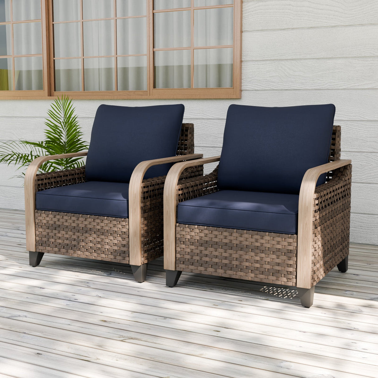Modern Wicker Outdoor Chair, Patio Chair Curved Armrest, 2 Chairs, Brown/Gray - Eagle Peak Custom Canopy Tent