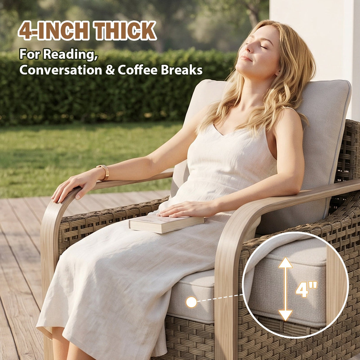Modern Wicker Outdoor Chair, Patio Chair Curved Armrest, 2 Chairs, Brown/Gray - Eagle Peak®