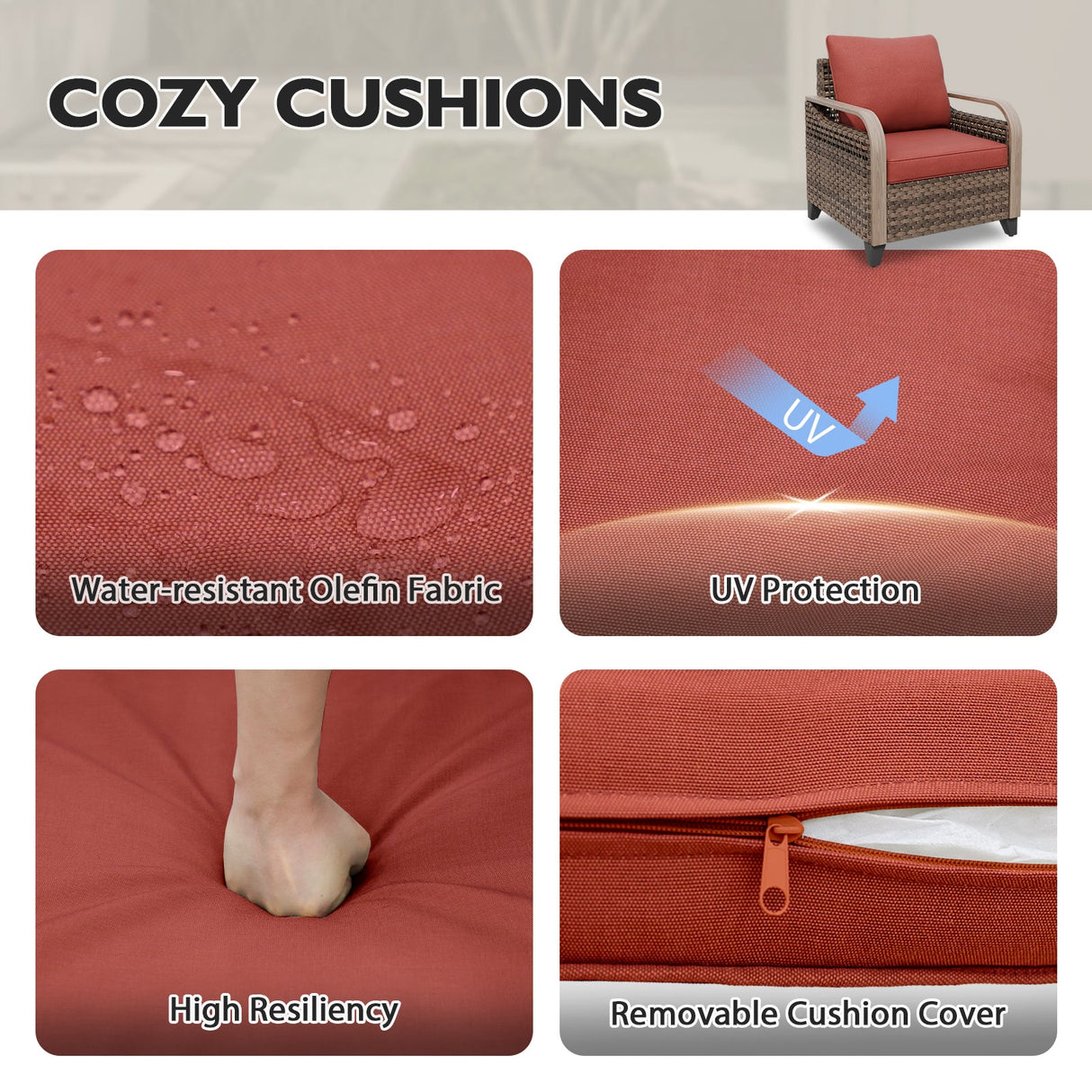 Modern Wicker Outdoor Chair, Patio Chair Curved Armrest, 2 Chairs, Brown/Gray - Eagle Peak Custom Canopy Tent