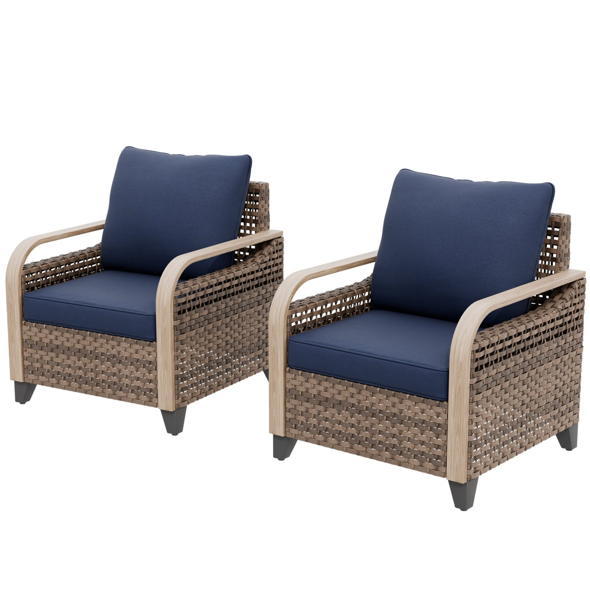 Modern Wicker Outdoor Chair, Patio Chair Curved Armrest, 2 Chairs, Brown/Gray - Eagle Peak®
