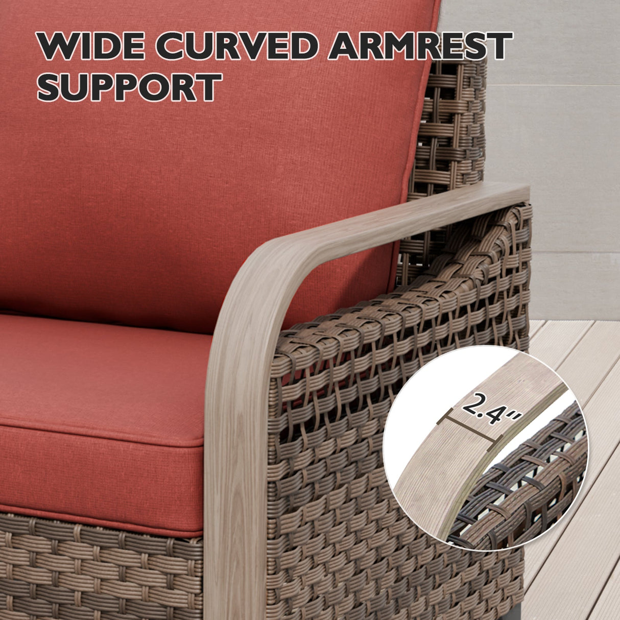Modern Wicker Outdoor Chair, Patio Chair Curved Armrest, 2 Chairs, Brown/Gray - Eagle Peak Custom Canopy Tent