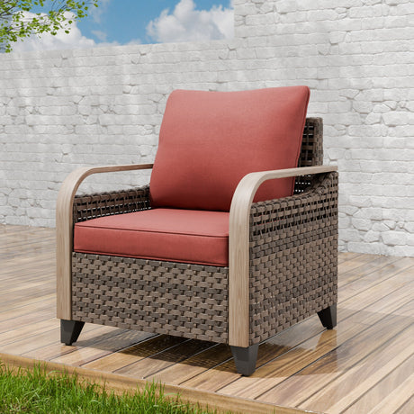 Modern Wicker Outdoor Chair with Cushions, Brown/Gray - Eagle Peak Custom Canopy Tent