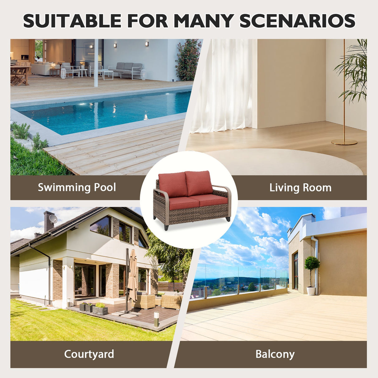 Modern Wicker Outdoor Furniture 2 Seat Loveseat Sofa , Brown/Gray - Eagle Peak Custom Canopy Tent