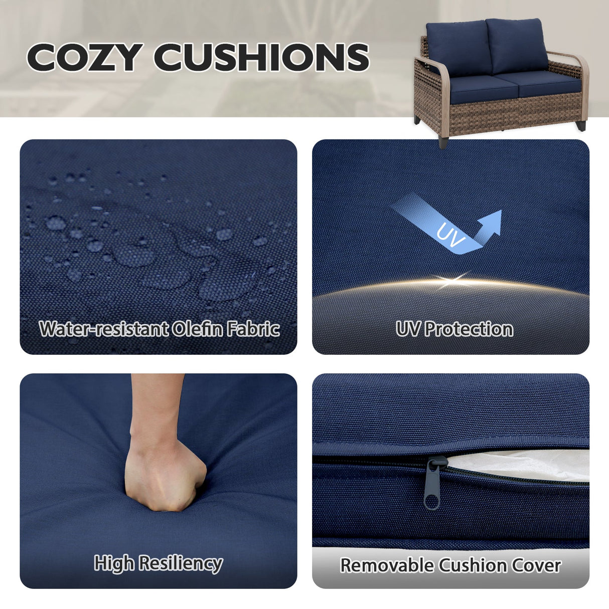 Modern Wicker Outdoor Furniture 2 Seat Loveseat Sofa , Brown/Gray - Eagle Peak Custom Canopy Tent