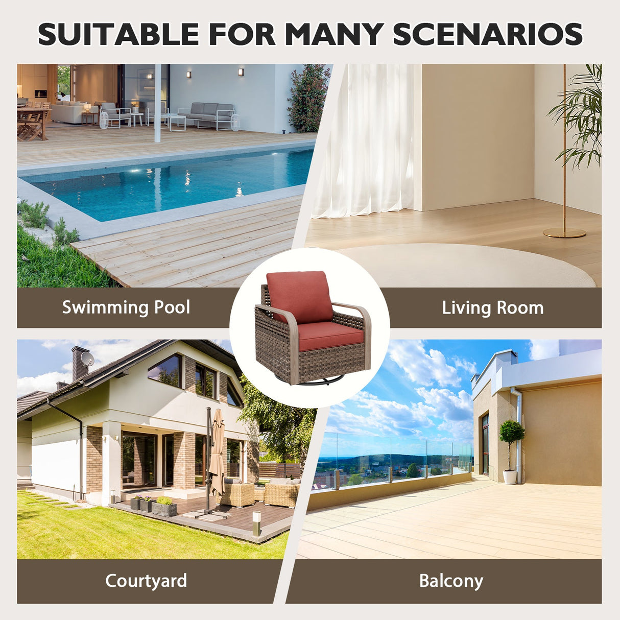 Modern Wicker Outdoor Glider Rocking Chair,2 Chairs, Brown/Gray - Eagle Peak Custom Canopy Tent