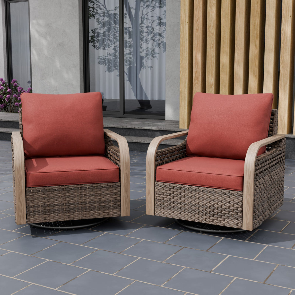Modern Wicker Outdoor Glider Rocking Chair,2 Chairs, Brown/Gray - Eagle Peak Custom Canopy Tent