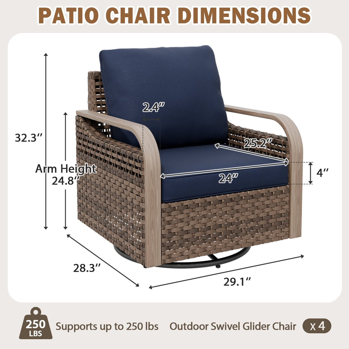 Modern Wicker Outdoor Glider Rocking Chair,4 Chairs, Brown/Gray - Eagle Peak®