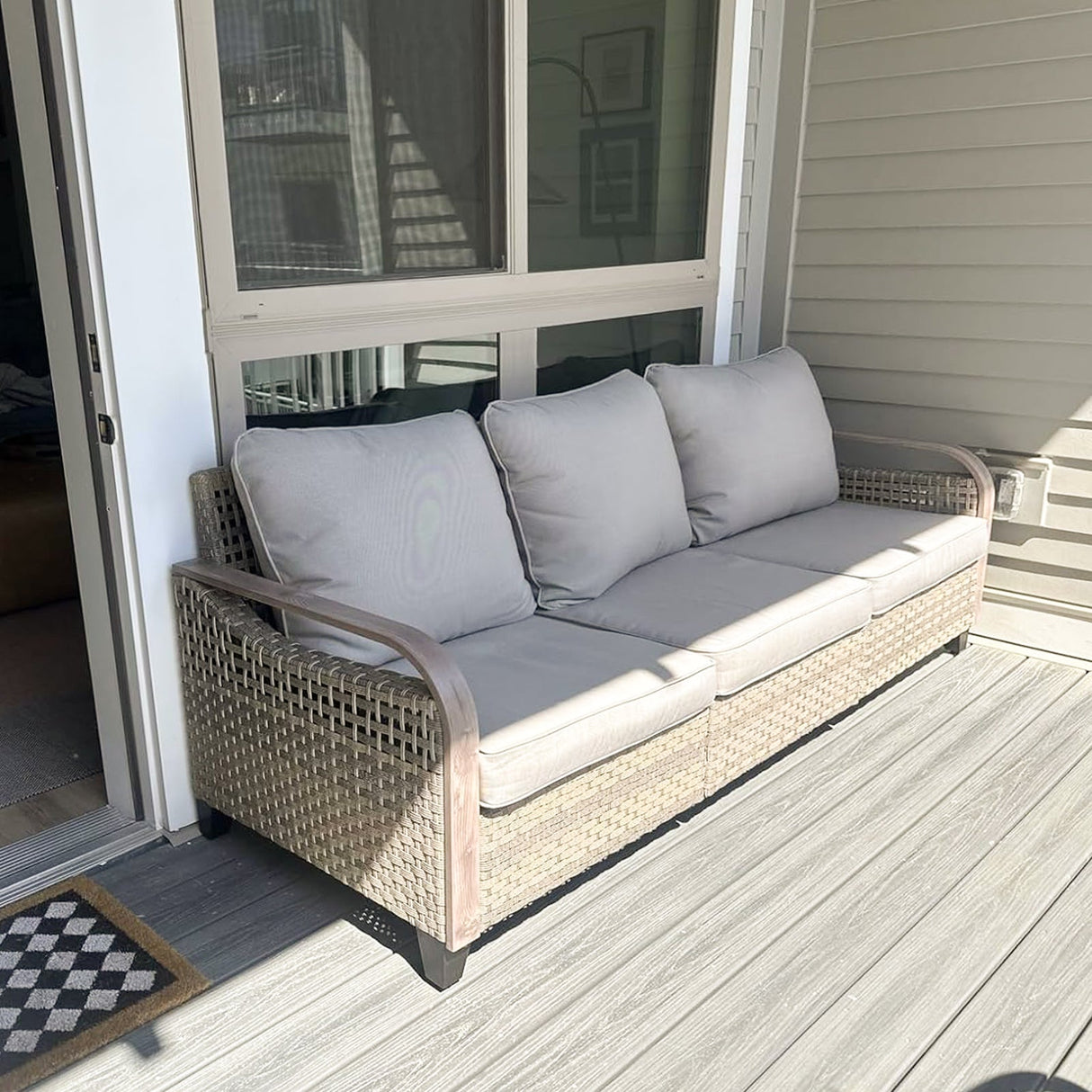 Modern Wicker Outdoor Patio 3 Seat Sofa, Brown/Gray - Eagle Peak Custom Canopy Tent