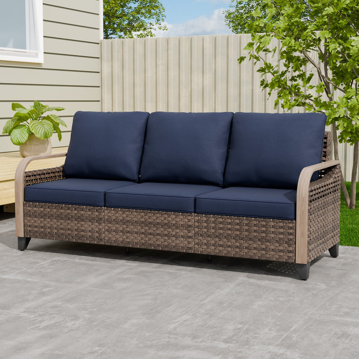 Modern Wicker Outdoor Patio 3 Seat Sofa, Brown/Gray - Eagle Peak Custom Canopy Tent