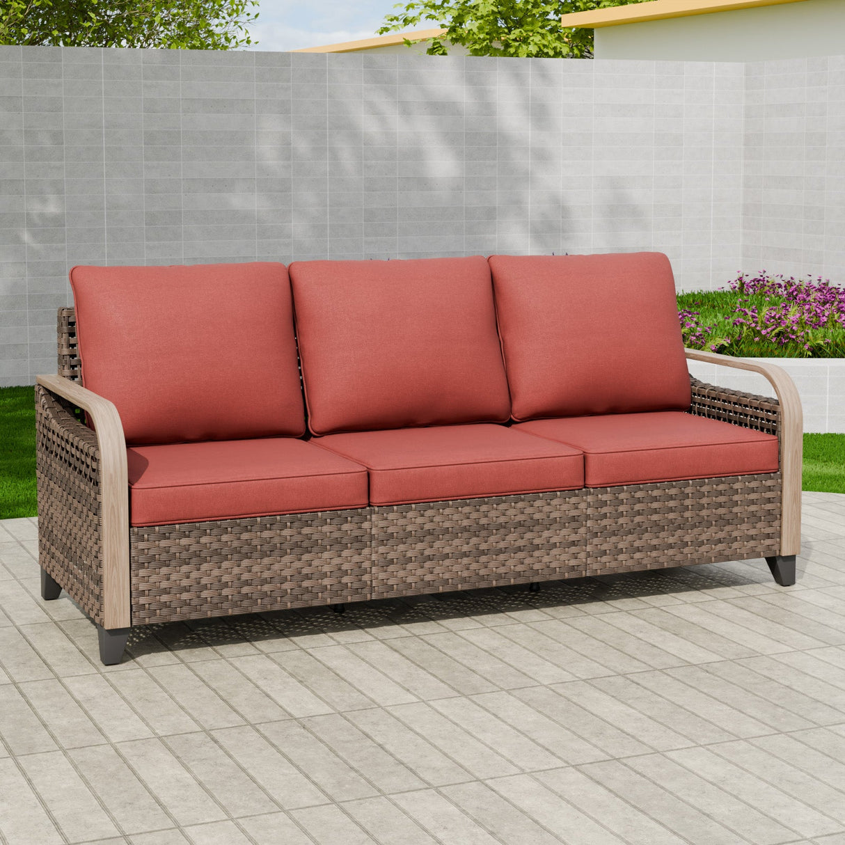 Modern Wicker Outdoor Patio 3 Seat Sofa, Brown/Gray - Eagle Peak Custom Canopy Tent