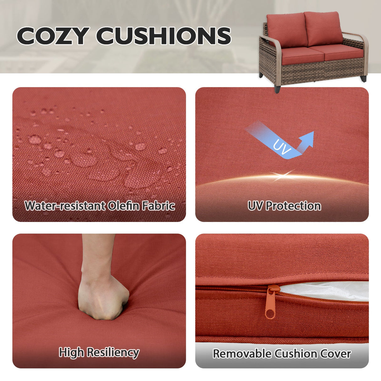 Modern Wicker Outdoor Patio Furniture Set,2 Patio Chairs, 2 - Seat Loveseat, Coffee Table and Side Table, 5 Pieces, Brown/Gray - Eagle Peak Custom Canopy Tent