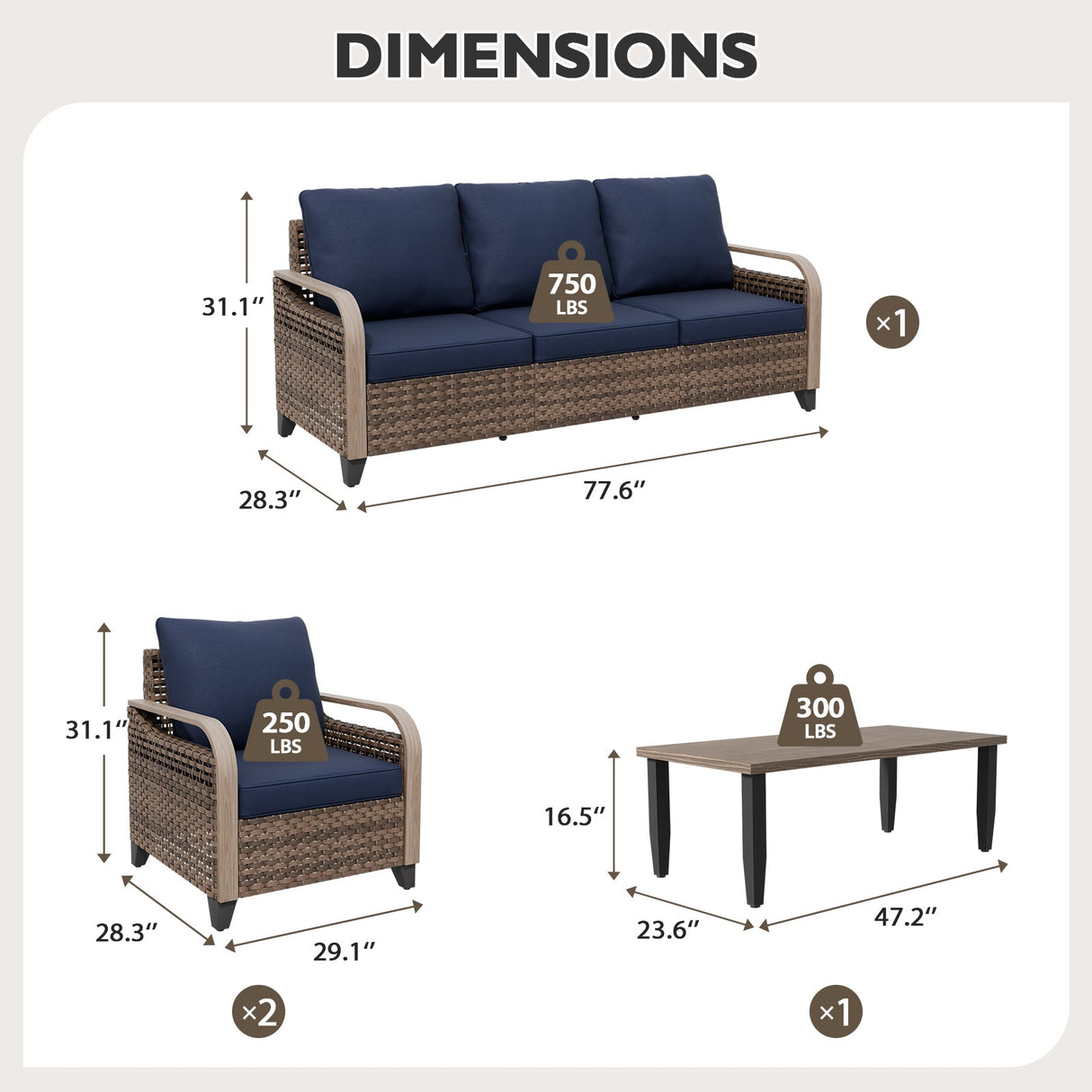 Modern Wicker Outdoor Patio Furniture Set,2 Patio Chairs, 3 - Seat Loveseat and Coffee Table, 4 Pieces, Brown/Gray - Eagle Peak Custom Canopy Tent