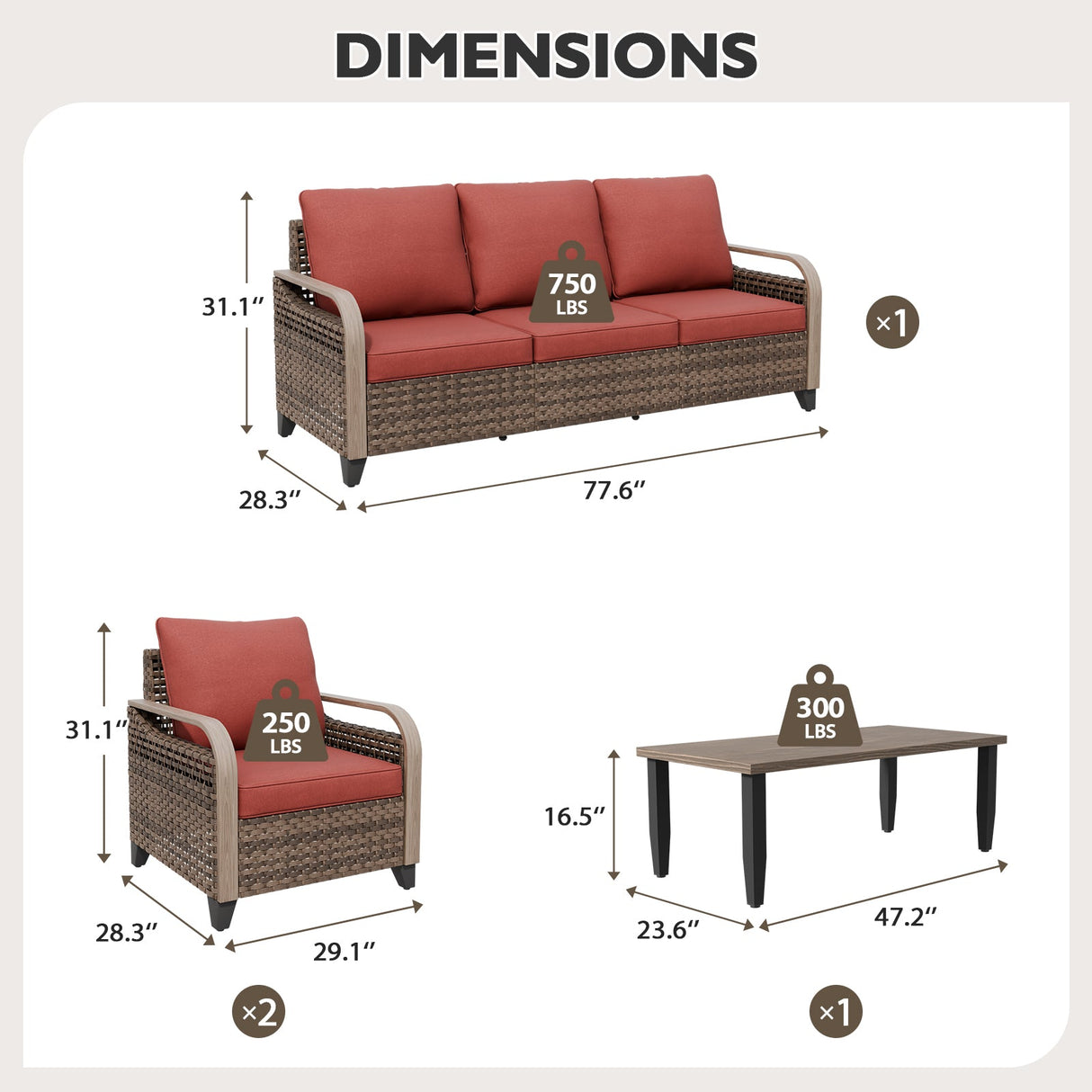 Modern Wicker Outdoor Patio Furniture Set,2 Patio Chairs, 3 - Seat Loveseat and Coffee Table, 4 Pieces, Brown/Gray - Eagle Peak Custom Canopy Tent