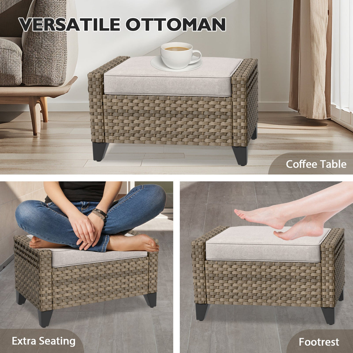 Modern Wicker Outdoor Patio Furniture Set,2 Swivel Rocking Chairs, 2 - Seat Loveseat and 2 Ottomans, 5 Pieces, Brown/Gray - Eagle Peak Custom Canopy Tent