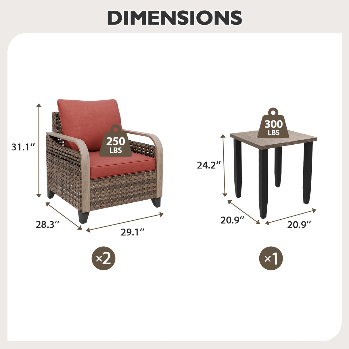 Modern Wicker Outdoor Table and Chairs Set of 3 - Eagle Peak Custom Canopy Tent
