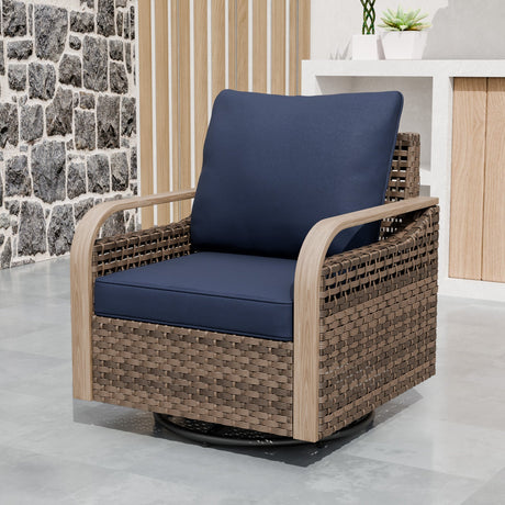 Modern Wicker Swivel Rocker Chair Outdoor, Brown/Gray - Eagle Peak Custom Canopy Tent