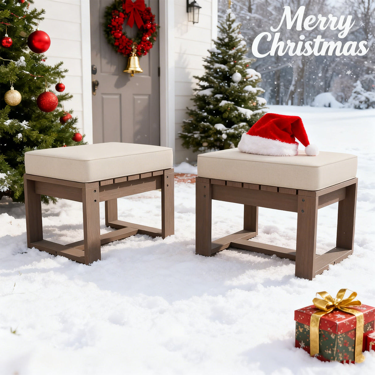 Natural Cedar Outdoor Patio Ottomans, Set of 2 - Eagle Peak Custom Canopy Tent