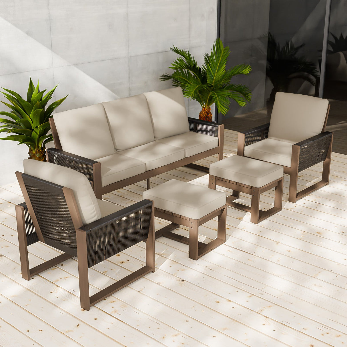 Natural Wood Outdoor Patio Furniture Set, 5 Pieces - Eagle Peak Custom Canopy Tent