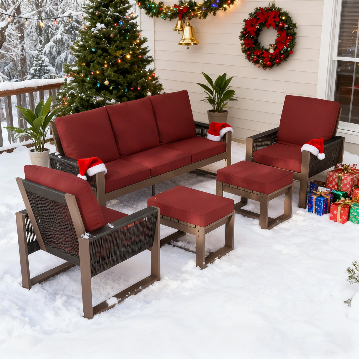 Natural Wood Outdoor Patio Furniture Set, 5 Pieces - Eagle Peak Custom Canopy Tent