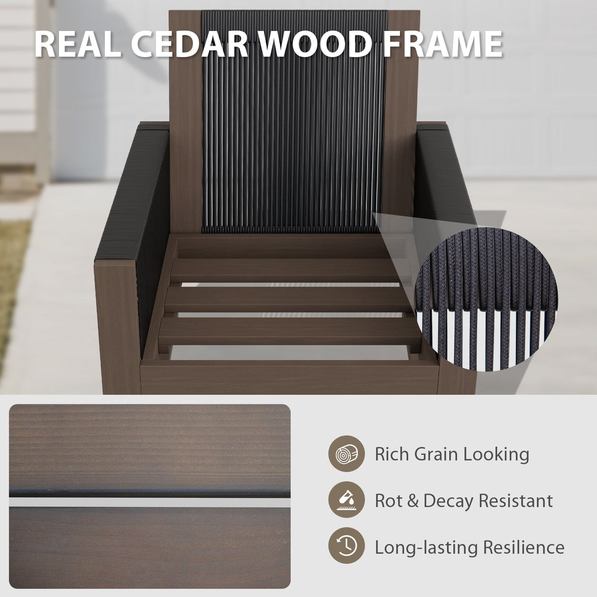 Natural Wood Outdoor Patio Furniture, Sofa 4 Patio Chairs 2 Ottomans and Coffee Table, 8 pcs - Eagle Peak Custom Canopy Tent