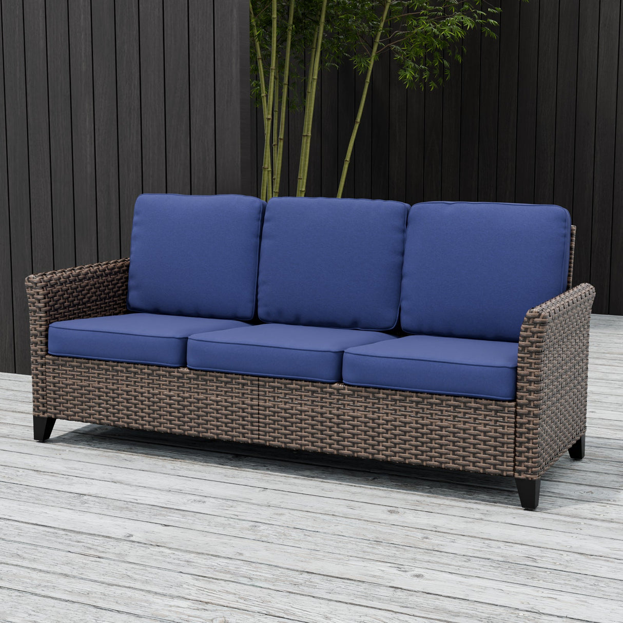 Ocean Vista Outdoor Wicker Patio Rattan Sofa Rattan, Seat 3 - Eagle Peak
