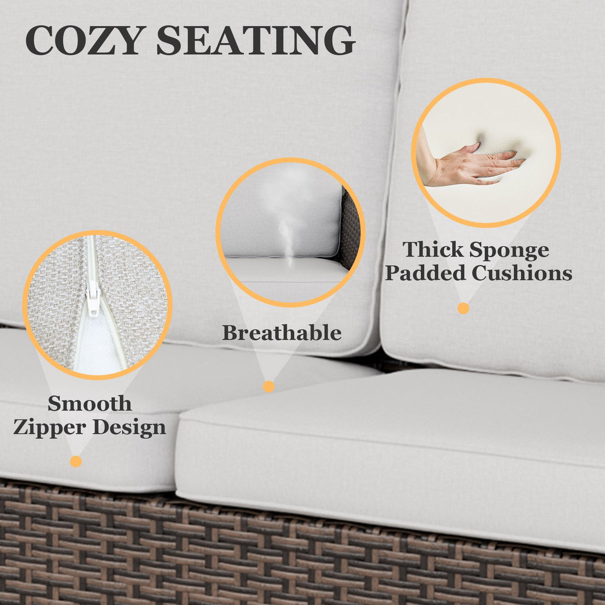 Ocean Vista Wicker Outdoor Patio Furniture Set, Couch Swivel Rocking Chairs Ottomans Table, 6 Piece - Eagle Peak