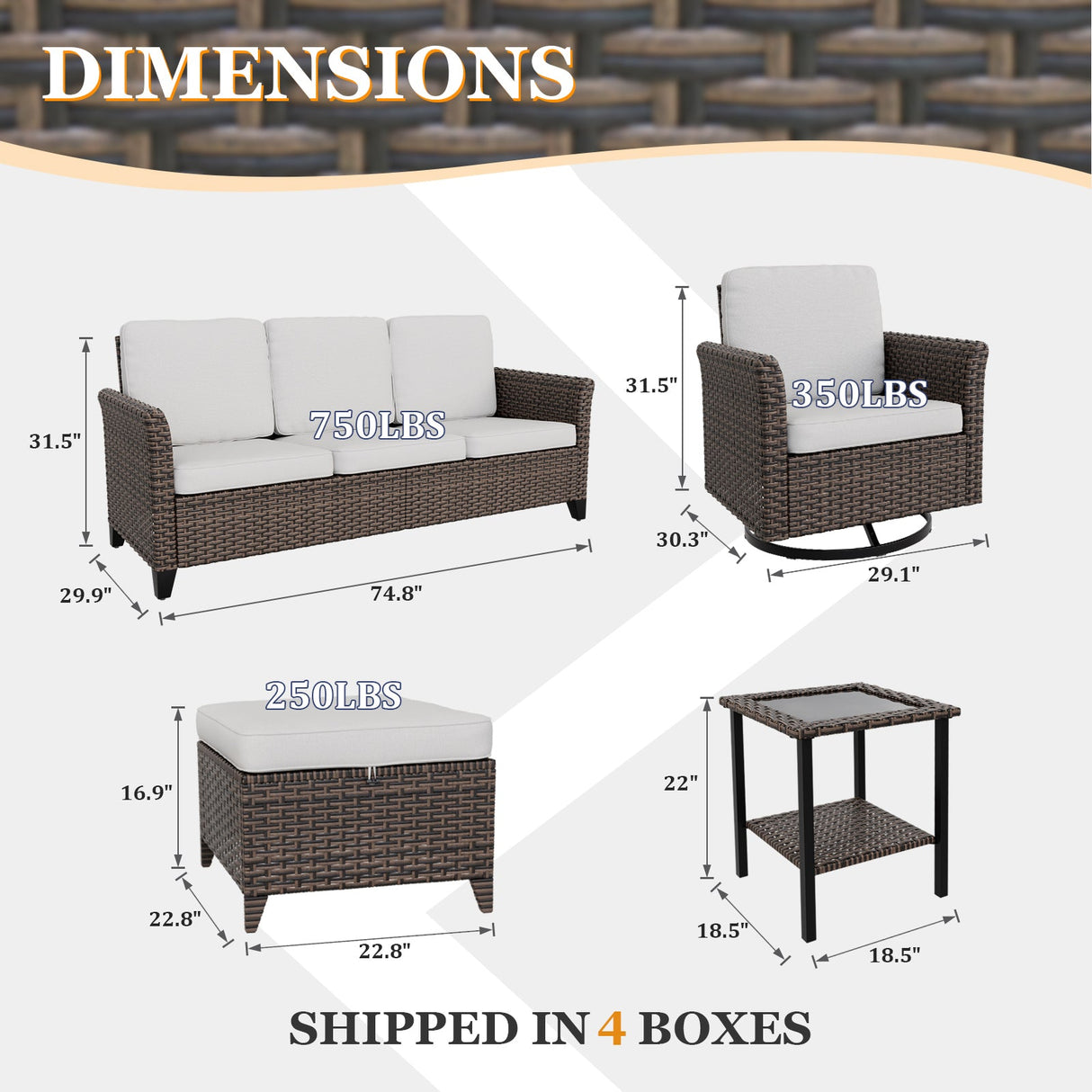 Ocean Vista Wicker Outdoor Patio Furniture Set, Couch Swivel Rocking Chairs Ottomans Table, 6 Piece - Eagle Peak