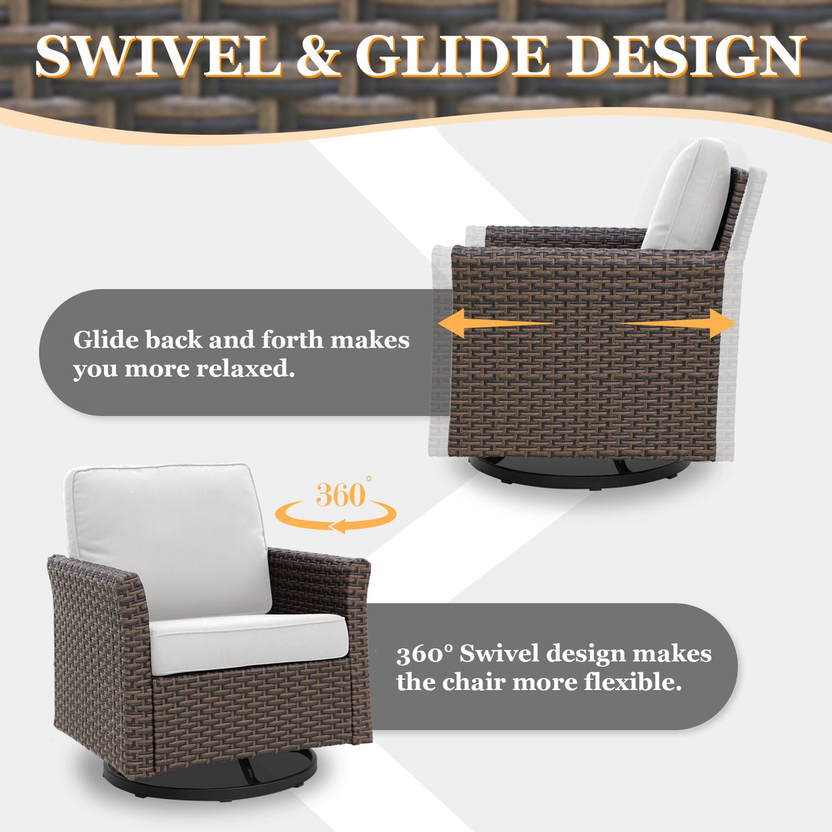 Ocean Vista Wicker Outdoor Patio Furniture Set, Couch Swivel Rocking Chairs Ottomans Table, 6 Piece - Eagle Peak