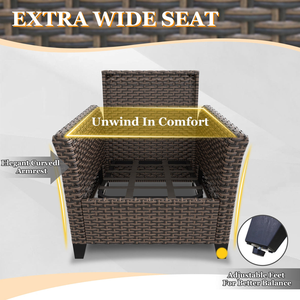 Ocean Vista Wicker Outdoor Patio Furniture Set w/ 3 Seat Sofa, Patio Chairs, 5 Piece - Eagle Peak