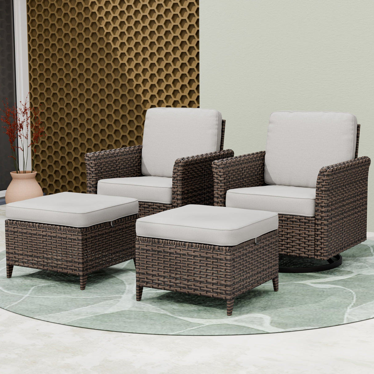 Ocean Vista Wicker Outdoor Patio Seating Set w/ Swivel Rocking Chairs, 4 Pieces - Eagle Peak
